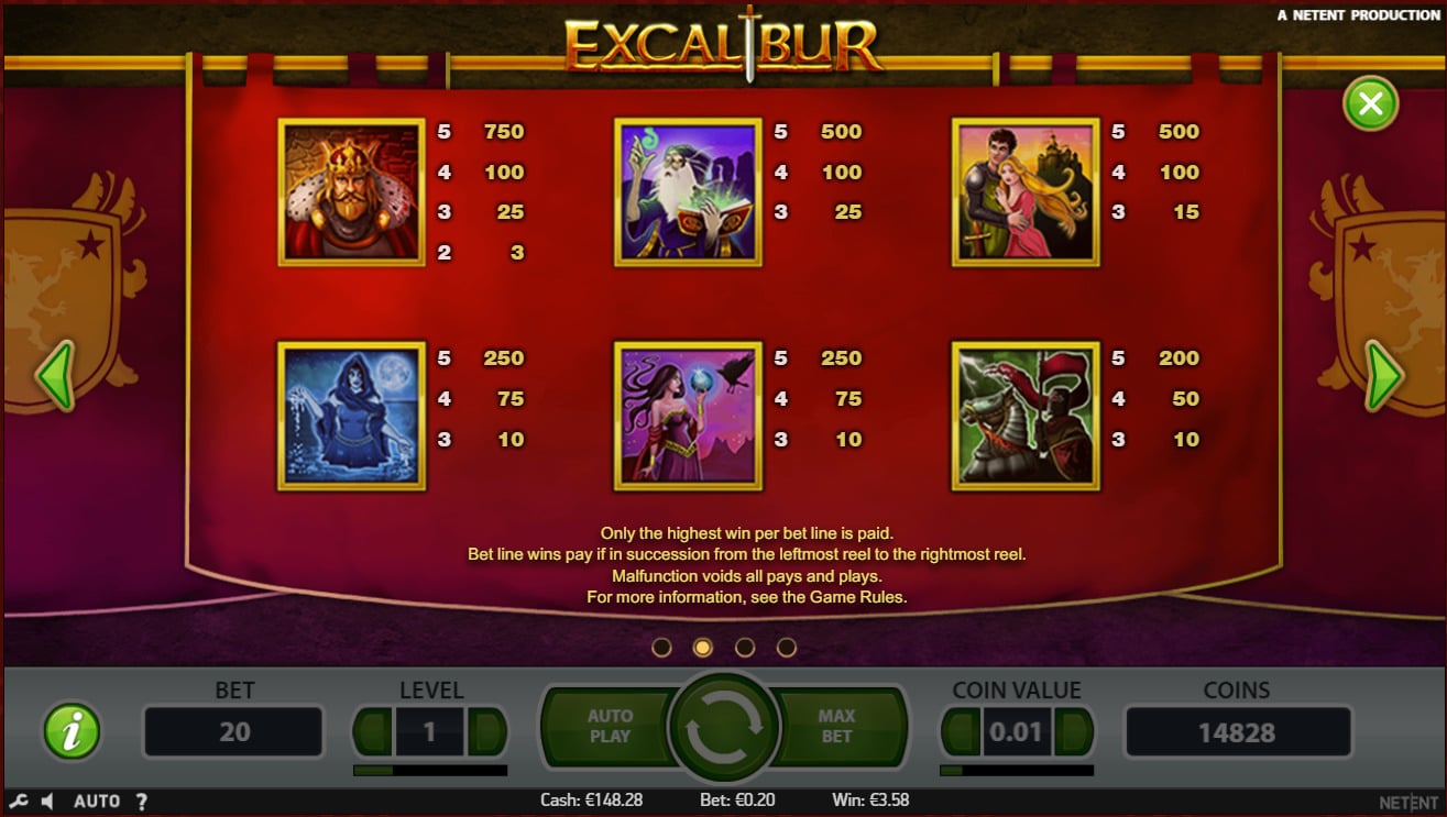 Excalibur Slot symbols